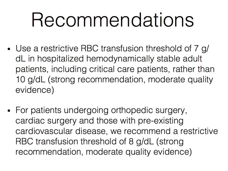 Carson Slide 3 - AABB Recommendations for RBC Transfusion Thresholds
