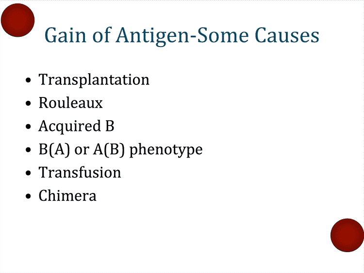 Slide 5: Summary of ABO discrepancies associated with "antigen gain"