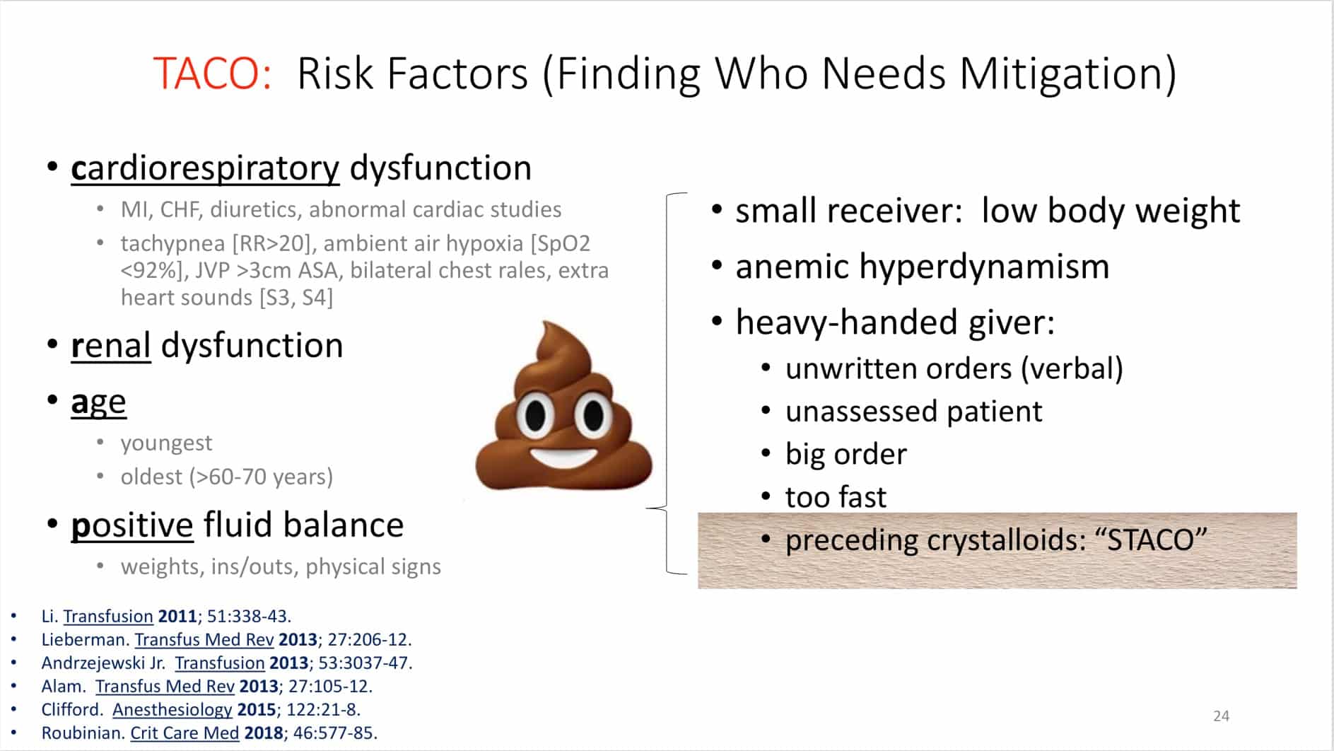 Slide 2: Risk factors for TACO ("CRAP")